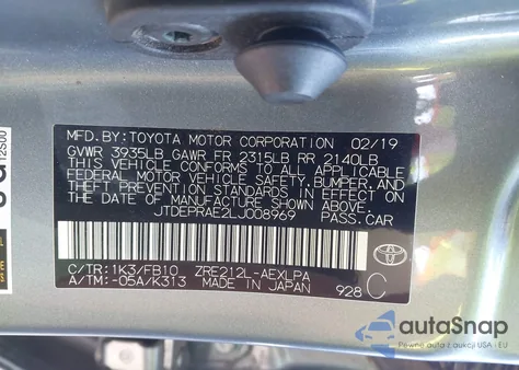 2020 Toyota Corolla Le from USA, damaged, VIN JTDEPRAE2LJ008969